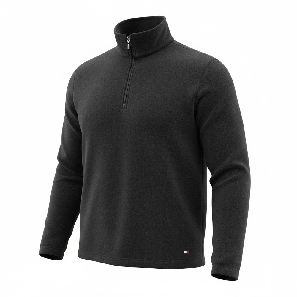 Tommy Hilfiger Women Black 1/4 Zip Fleece Pullover Sweatshirt Large Regular Fit